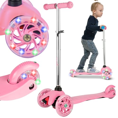 MalPlay Cityroller Kinder Dreirad Scooter Leuchtende LED-Räder höhenverstellbar ab 3 Jahren Rosa Aluminium von MalPlay