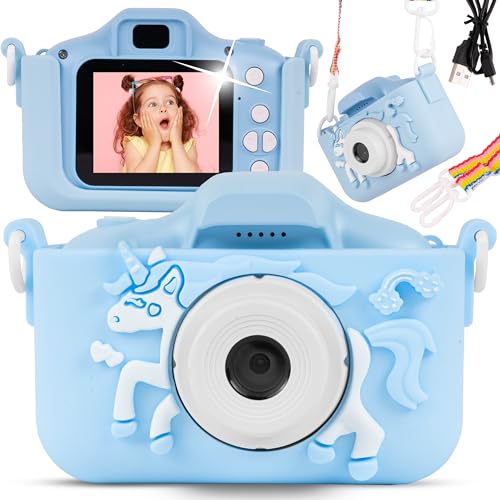 MalPlay Digitalkamera für Kinder Einhorn | Fotoapparat Full HD | Mini-Gieren | für Kinder ab 6 Jahren | Blau von MalPlay