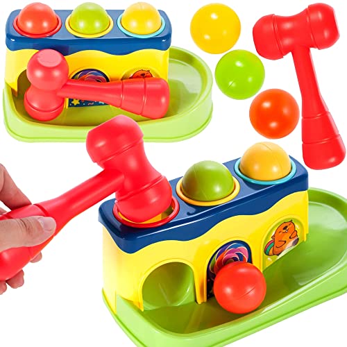 MalPlay Klopfspiel Hammerspiel | Klopfbank + 3 Bälle + Hammer | Pädagogisches Spielzeug für Kinder ab 12 Monaten von MalPlay