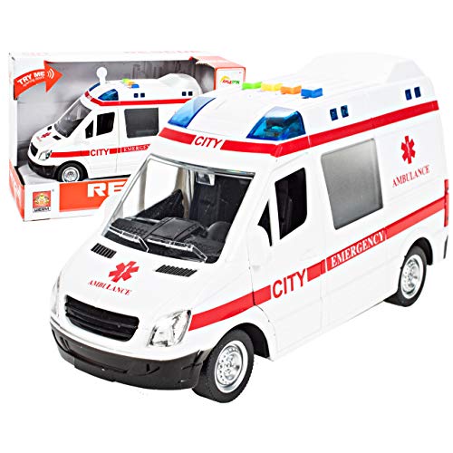 MalPlay Krankenwagen Spielzeug | 1:16 Mini Simulation | Krankenhaus Rettungswagen Notfallfahrzeug | mit Ton und Licht | ab 3 Jahren | Geschenk für Kinder von MalPlay