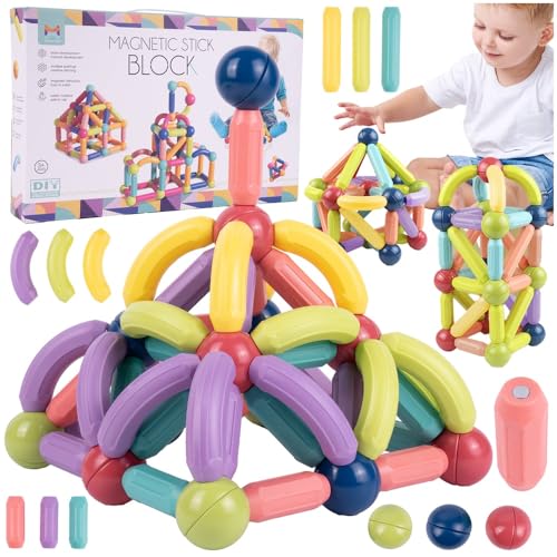 MalPlay Magnetische Bauklötze Bausteine Großes Set 120 Teilen Bunte ab 3 Jahren Geschenk von MalPlay