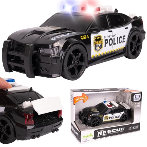 MalPlay Polizeiwagen Spielzeug offener Kofferraum Sound Licht Schwarz ab 3 Jahren Geschenk 1:20 Rollenspiel von MalPlay