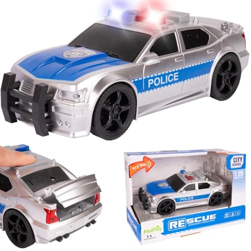 MalPlay Polizeiwagen Spielzeug offener Kofferraum Sound Licht Weiss ab 3 Jahren Geschenk 1:20 Rollenspiel von MalPlay
