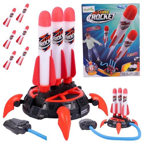 MalPlay Schaumstoff Katapult Fußpumpe Luftdruck weiche 6 Raketen Spielzeug Geschenke für Kinder ab 6 Jahren Outdoor von MalPlay
