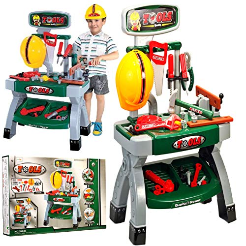 MalPlay Spielwerkzeug | Werkbank Kinder | Spielset mit Schraubenschlüssel, Schutzhelm und Hammer | Rollenspiele Pädagogisches Lernen Geschenk für Kleinkinder ab 3 Jahre von MalPlay