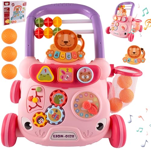 MalPlay Kinderwagen Interaktive Pädagogische Lauflernhilfe für Kinder Tabelle Musik Panel Rosa 3in1 von MalPlay
