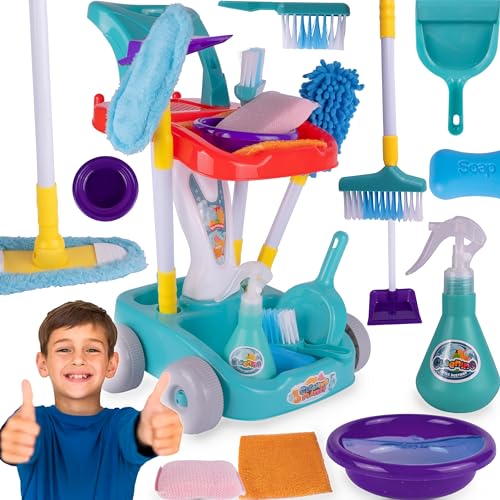 Malplay Trolley-Reinigungsset mit Zubehören | Bürstensprüher | Besenwagen Spielzeug mit Zubehör | Kinderspielzeug für Kinder ab 3 Jahren von MalPlay