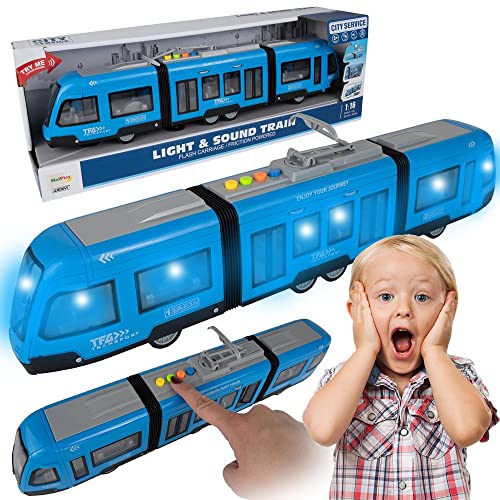 Maplay Straßenbahn Spielzeug mit Friktionsmotorantrieb Licht&Ton Stadtverkehr Fahrzeug mit zu öffnender Tür Modell Maßstab 1:16 für Kinder ab 3 Jahren von MalPlay