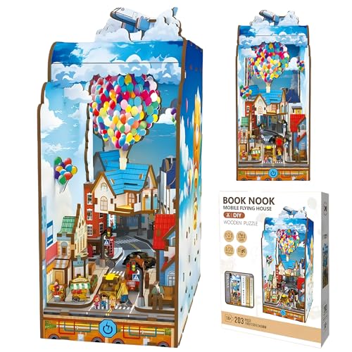 Malau - Book Nook Mobile Flying Hosue – Außergewöhnliches Design mit Licht, Miniatur-Haus-Set, DIY, Diorama, Puzzle, 3D, für Bibliothek, Büro, zum Platzieren zwischen zwei Büchern Malau - Book Nook Mobile Flying Hosue – Außergewöhnliches Design mit Licht, Miniatur-Haus-Set, DIY, Diorama, Puzzle, 3D, für Bibliothek, Büro, zum Platzieren zwischen zwei Büchern von Malau