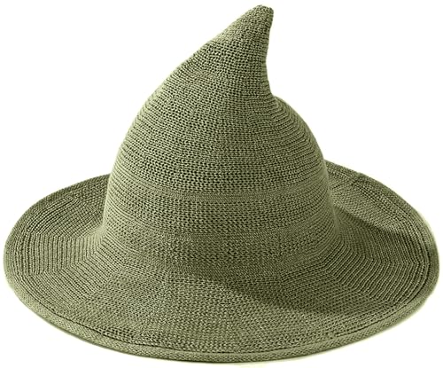 Malaxlx Gestrickter Hexenhut aus Wolle für Damen - Spitzer Halloween-Kostüm, Cosplay-Hut für Herbstpartys, Grün , Einheitsgröße von Malaxlx
