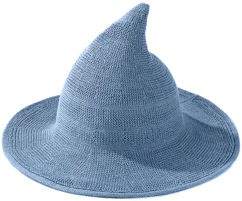 Malaxlx Gestrickter Hexenhut aus Wolle für Damen - Spitzer Halloween-Kostüm, Cosplay-Hut für Herbstpartys, Hell, blau, Einheitsgröße von Malaxlx