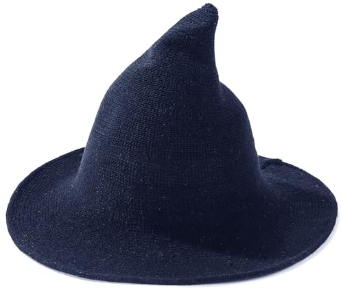 Malaxlx Gestrickter Hexenhut aus Wolle für Damen - Spitzer Halloween-Kostüm, Cosplay-Hut für Herbstpartys, Marineblau, Einheitsgröße von Malaxlx