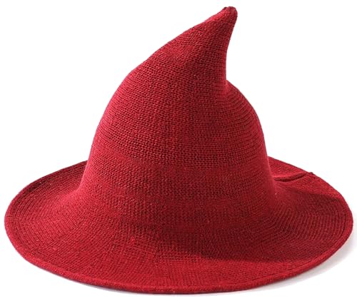 Malaxlx Gestrickter Hexenhut aus Wolle für Damen - Spitzer Halloween-Kostüm, Cosplay-Hut für Herbstpartys, Rot/Ausflug, einfarbig (Getaway Solids), Einheitsgröße von Malaxlx