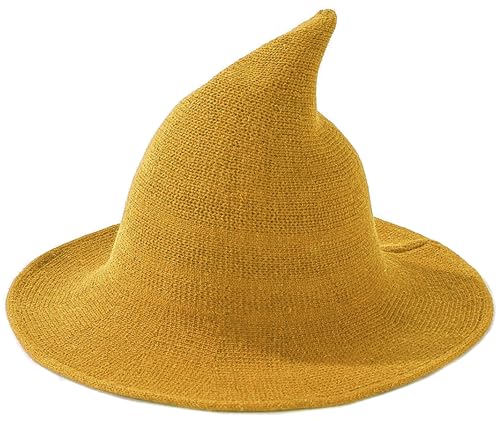 Malaxlx Gestrickter Hexenhut aus Wolle für Damen - Spitzer Halloween-Kostüm, Cosplay-Hut für Herbstpartys, gelb, Einheitsgröße von Malaxlx