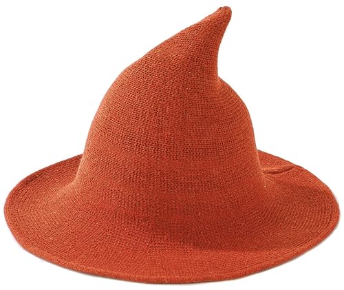 Malaxlx Orangefarbener Hexenhut für Damen – gestrickte Wolle, spitz, Halloween, Cosplay, Kostüm, Hut für Herbstpartys von Malaxlx