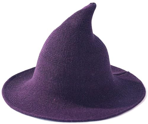 Malaxlx Violetter Hexenhut für Damen – gestrickte Wolle, spitz, Halloween, Cosplay, Kostüm, Hut für Herbstpartys von Malaxlx