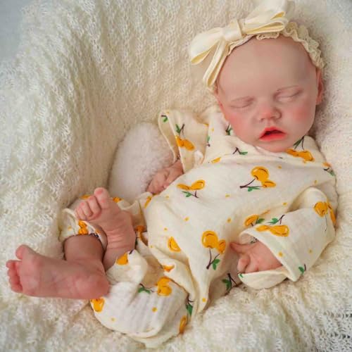 Maletofe Full Silicone Doll, 17 Zoll Reborn Doll Sleeping Baby, Non-Vinyl Full Silicone Realistic Female Baby, Gifts for 3+ Years Old (Weiß-Mia) von Maletofe