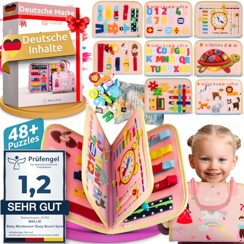Mallie® Busy Board Deutsch inkl. Gratis Puzzletasche & Montessori Buch I 100% BPA-Frei und Perfekt für Reisen im Auto, Zug oder Flugzeug als Quiet Book & Busy Book I Activity Board Busy Book von Mallie