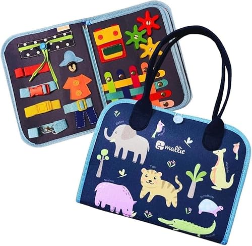 Mallie® Montessori Busy Board Deutsch als Quiet Book & Busy Book ab 3 Jahre I Spielzeug für Autofahrt Busy Board Baby I Lernspielzeug Montessori Buch Activity Board als Motorikspielzeug Motorikbrett von Mallie