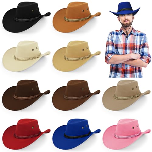 10 x Cowboyhut mit breiter Krempe, Filz, für Männer und Frauen, Kostüm, Erwachsene, Halloween, Cosplay, 10 Farben 10 x Cowboyhut mit breiter Krempe, Filz, für Männer und Frauen, Kostüm, Erwachsene, Halloween, Cosplay, 10 Farben von Malloom