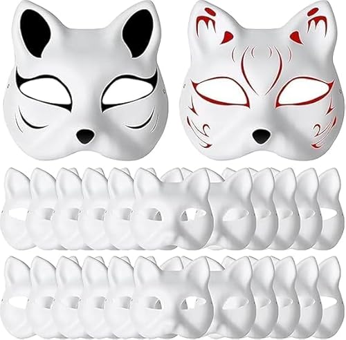 30 Stück Weiße Katzenmasken, Therian Mask Fuchs Maske Cat Mask, DIY Papier Maske zum Anmalen für Halloween Cosplay Maskerade Party Maskenball Masken Unbemalte Stütze 30 Stück Weiße Katzenmasken, Therian Mask Fuchs Maske Cat Mask, DIY Papier Maske zum Anmalen für Halloween Cosplay Maskerade Party Maskenball Masken Unbemalte Stütze von Malloom