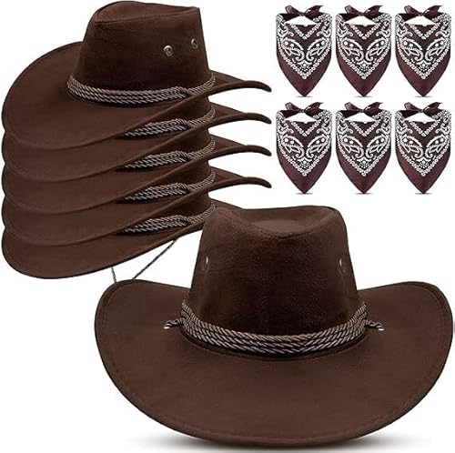 6 Stück Cowboyhüte mit Bandanas - Western-Kostüm-Zubehör für Damen und Herren - Ideal für Themenpartys, Halloween, Karneval 6 Stück Cowboyhüte mit Bandanas - Western-Kostüm-Zubehör für Damen und Herren - Ideal für Themenpartys, Halloween, Karneval von Malloom