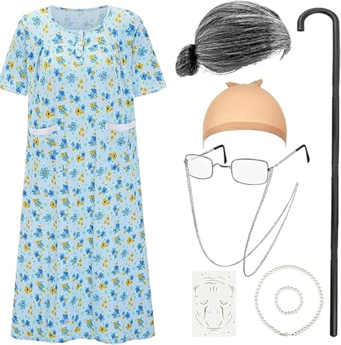 8 Packungen Old Lady Kostüm für Kinder, Oma Cosplay Set für 100. Schultag, Oma-Kostüme, Halloween-Zubehör 8 Packungen Old Lady Kostüm für Kinder, Oma Cosplay Set für 100. Schultag, Oma-Kostüme, Halloween-Zubehör von Malloom