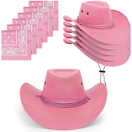 Cowboyhut und -halstuch, 12 Stück, für Halloween, Western-Party-Kostüm, Rosa Cowboyhut und -halstuch, 12 Stück, für Halloween, Western-Party-Kostüm, Rosa von Malloom