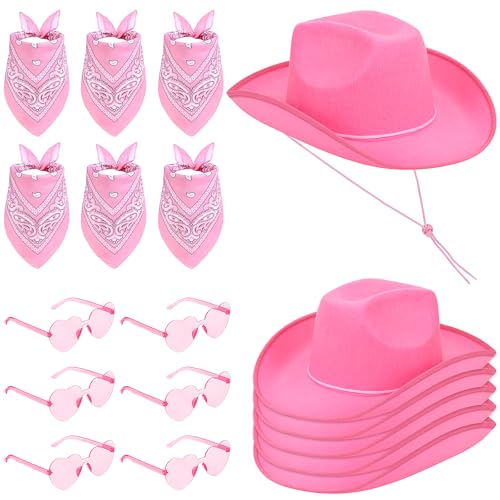 MALLOOM 18-teiliges Western-Cowboy-Hut-Set – enthält 6 Hüte, 6 Paisley-Bandanas, 6 Paar Herz-Brillen für Partys von Malloom