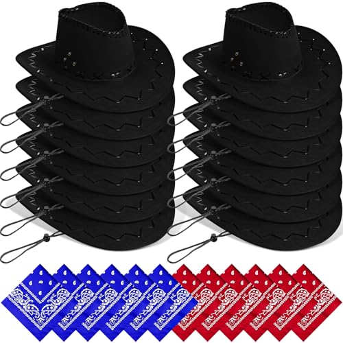 MALLOOM 24 Cowboyhüte mit Bandanas – Western-Kostüm-Party-Set (schwarz) von Malloom