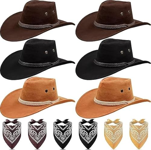 MALLOOM 6 Cowboy-Hüte und Bandanas, klassisches Western-Kostüm für Männer und Frauen (klassische Farben) von Malloom