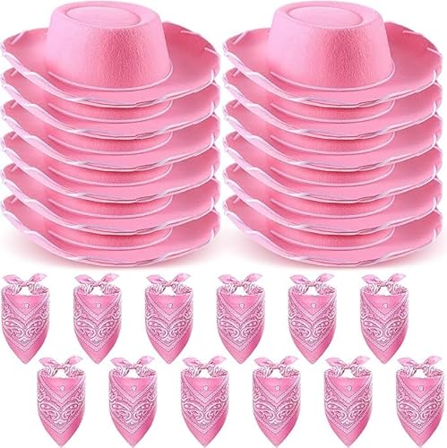 MALLOOM Cowboy-Hüte und Bandanas für Kinder, 24-teilig, Western-Kostüm-Zubehör für Geburtstagsparty, Western-Mottoparty, Cosplay, Halloween, Rosa von Malloom