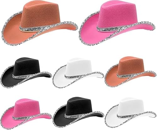 MALLOOM Cowboy-Hut mit Pailletten, Cowgirl-Hut mit glitzerndem Rand, Westernhut aus Filz mit verstellbarer Kordel, für Kostümpartys (4 Farben) von Malloom