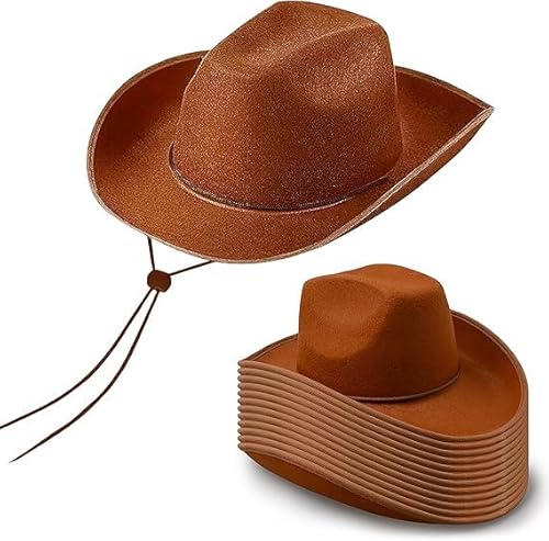 MALLOOM Cowboyhüte, 12 Stück, Westernhüte mit verstellbarer Kordel, Cowgirl-Hüte für Hochzeit und Shows (braun) von Malloom