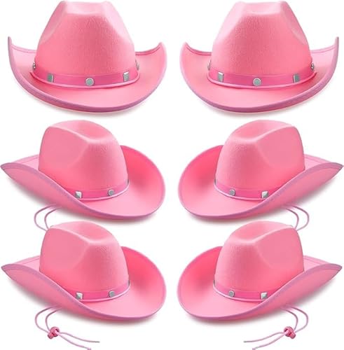 MALLOOM Cowgirl-Hüte, Rosa, Cowboy-Hut mit Nägeln, Western-Partyzubehör für Erwachsene, Kinder und Kleinkinder, Texanischer Cowboy-Partybedarf, Erwachsenengröße, Rosa, 6 Stück von Malloom