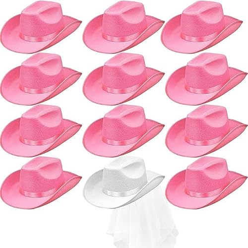 MALLOOM Cowgirl-Hut für Damen, Cowgirl-Hut, Rosa, für Junggesellinnenabschied, Westernhochzeit, 12 Stück von Malloom