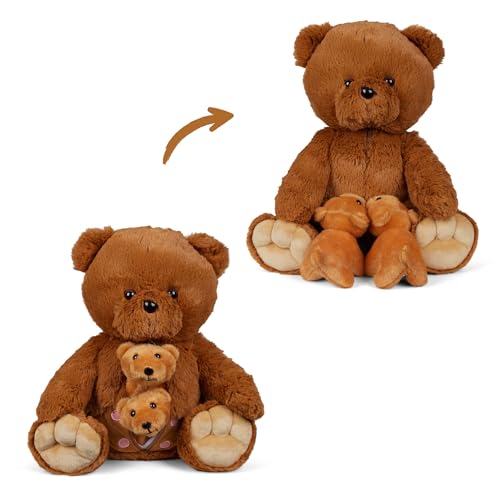 Mamanimals Teddybär Kuscheltier mit 2 Baby Bären, Babys im Bauch mit Reißverschluss verstaubar, magnetische Zitzen zum Säugen, hochwertiges Plüschtier Set für Kinder von Mamanimals