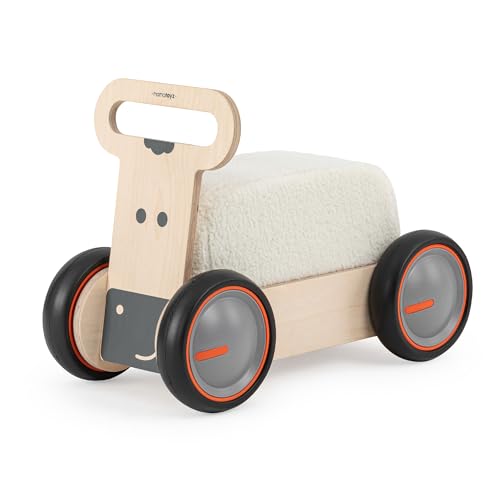 Mamatoyz 03DSBE DriveMe Soft Bear Vierrad-Aufsitz-Gehwagen aus Holz, ziehbarer 3-in-1-Spielzeughalter für Kinder mit weichem, abnehmbarem Schwammsitz von Mamatoyz