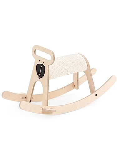 Mamatoyz 06POBE Pony-Schaukelpferd, Aufsitzspielzeug für Kinder aus natürlichem Birkensperrholz mit weichem Schwammsitz, Teddybär-Schaukelpferd von Mamatoyz