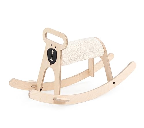 Mamatoyz 06POBE Pony-Schaukelpferd, Aufsitzspielzeug für Kinder aus natürlichem Birkensperrholz mit weichem Schwammsitz, Teddybär-Schaukelpferd von Mamatoyz
