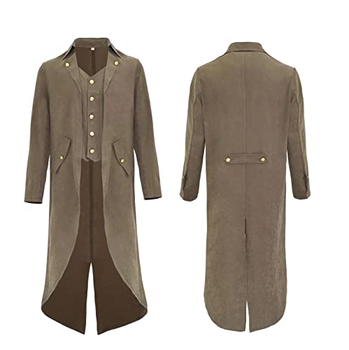 Herren Vintage viktorianische braune Steampunk-Jacke Gothic Renaissance Frock Mantel Cosplay Halloween Kostüm Frack (Braun, M) von Mambabacosp
