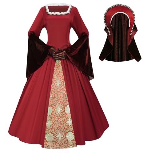 Mambabacosp Vintage Renaissance Tudor Anne Boleyn Kostüm Outfit Anne Boleyn Cosplay Kleid, Rot/Ausflug, einfarbig (Getaway Solids), 3XL von Mambabacosp