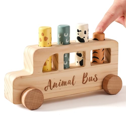 Mamimami Home Holz Pop Up Spielzeug Baby | Montessori-Spielzeug, bunter Tierbus für Kleinkinder | Vorschulisches Lernen, Kleinkind-Lerngeschenke für Kinder | Babyspielzeug, Spielzeugspiele von Mamimami Home