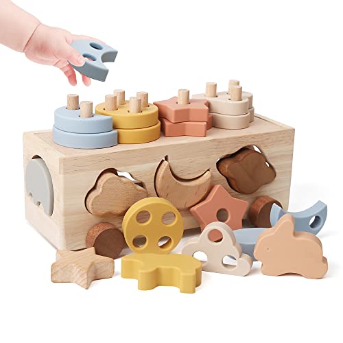 Mamimami Home Montessori Spielzeug Kleinkinder, Holzform Sortierer Spielzeug Geschenke für Jungen Mädchen, Sortieren & Stapeln Pädagogisches von Mamimami Home