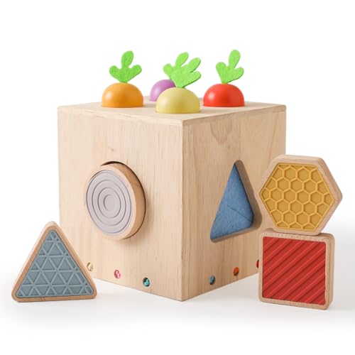 Mamimami Home Montessori holzspielzeug ab 1 2 3 Jahr, Karotten Steckspiel Holz Motorikwürfel Spielzeug für Kinder Jungen und Mädchen Sensorik Sortierspiel Formensortierer Lernspielzeug Geschenk von Mamimami Home