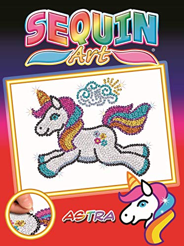 MAMMUT 8011701 - Sequin Art Paillettenbild Einhorn, Steckbild, Komplettset mit Styropor-Rahmen, Bildvorlage, Pailletten, Steckstiften, Anleitung, Bastelset für Kinder ab 6 Jahre von Mammut Spiel & Geschenk