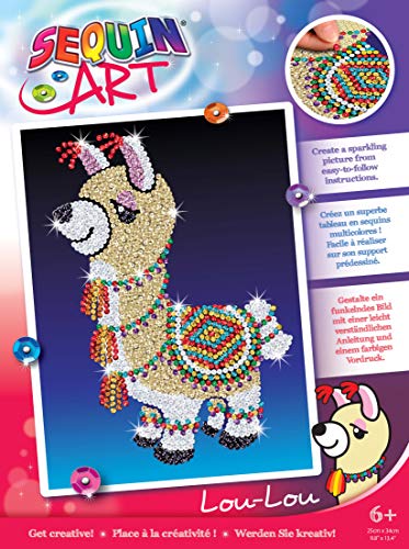 MAMMUT 8011801 - Sequin Art Paillettenbild Lama, Steckbild, Komplettset mit Styropor-Rahmen, Bildvorlage, Pailletten, Steckstiften, Anleitung, Bastelset für Kinder ab 6 Jahre von Mammut Spiel & Geschenk