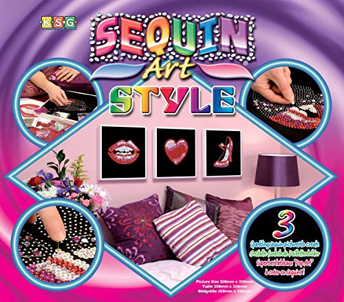 MAMMUT 8081043 - Sequin Art Style 3 Paillettenbilder Pop Art 1, Bastelset mit 3 Styropor-Rahmen, 3 samtige Bildvorlagen, Pailletten, Steckstiften, Anleitung, für Kinder ab 8 Jahre von Mammut Spiel & Geschenk