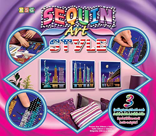 MAMMUT 8081417 - Sequin Art Style 3 Paillettenbilder New York, Bastelset mit 3 Styropor-Rahmen, 3 samtige Bildvorlagen, Pailletten, Steckstiften, Anleitung, für Kinder ab 8 Jahre von Mammut Spiel & Geschenk