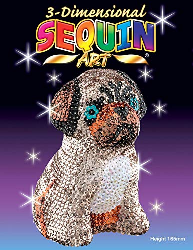 MAMMUT 8101702 - 3D Sequin Art Paillettenfigur Mops, Hund, Steckform, Bastelset mit Styropor-Figur, Pailletten, Steckstiften, Perlen und Anleitung, für Kinder ab 8 Jahre, 16,5 cm von Sequin Art